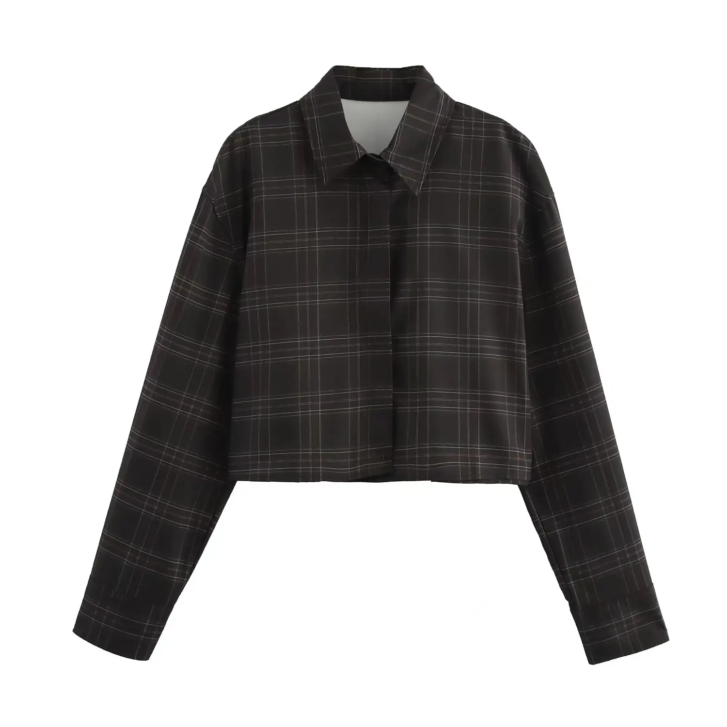 

Nice New Women's Clothing European And American Style Fashionable Versatile Short Plaid Long-sleeved Shirt