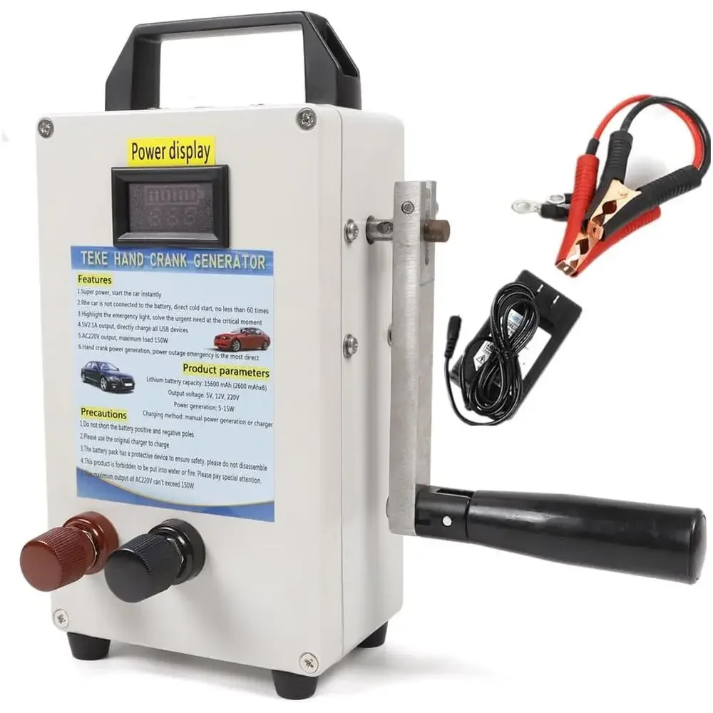 

Hand Crank Generator Portable Power Station with Charging and irewire Clamp, 150W Manual Power Supply Ency or Camping Outdoor Mo