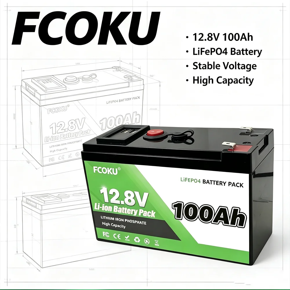 12V100Ah LiFePO4 Lithium Iron Phosphate Battery,Deep Cycle Solar Battery With Built‑in BMS for Power Wheels Scooters Fish Finder