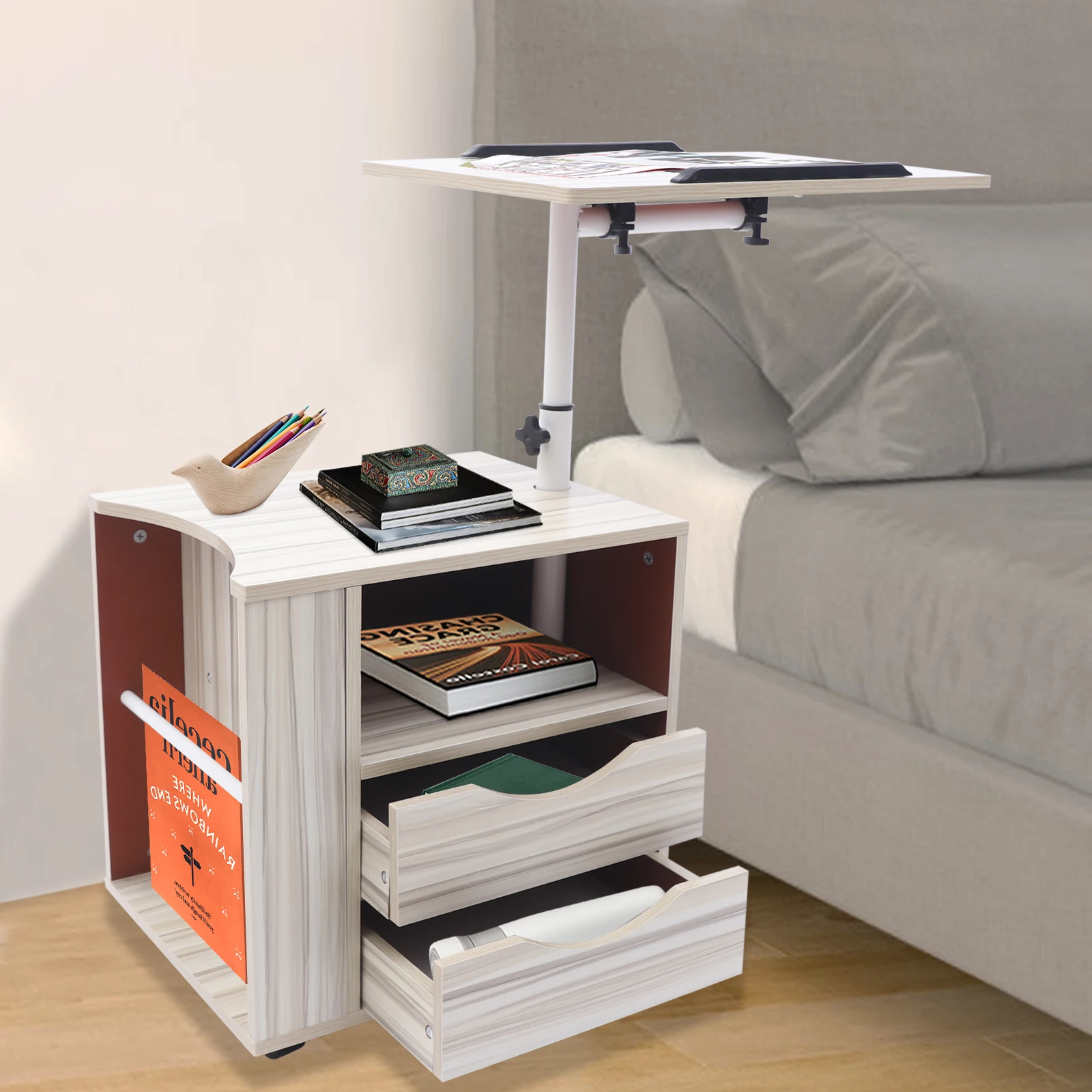 CNCEST Lazy Laptop Desk Removable Bedside Table Lift Table Bedside Storage Desk Household Multifunctional Lifting Table