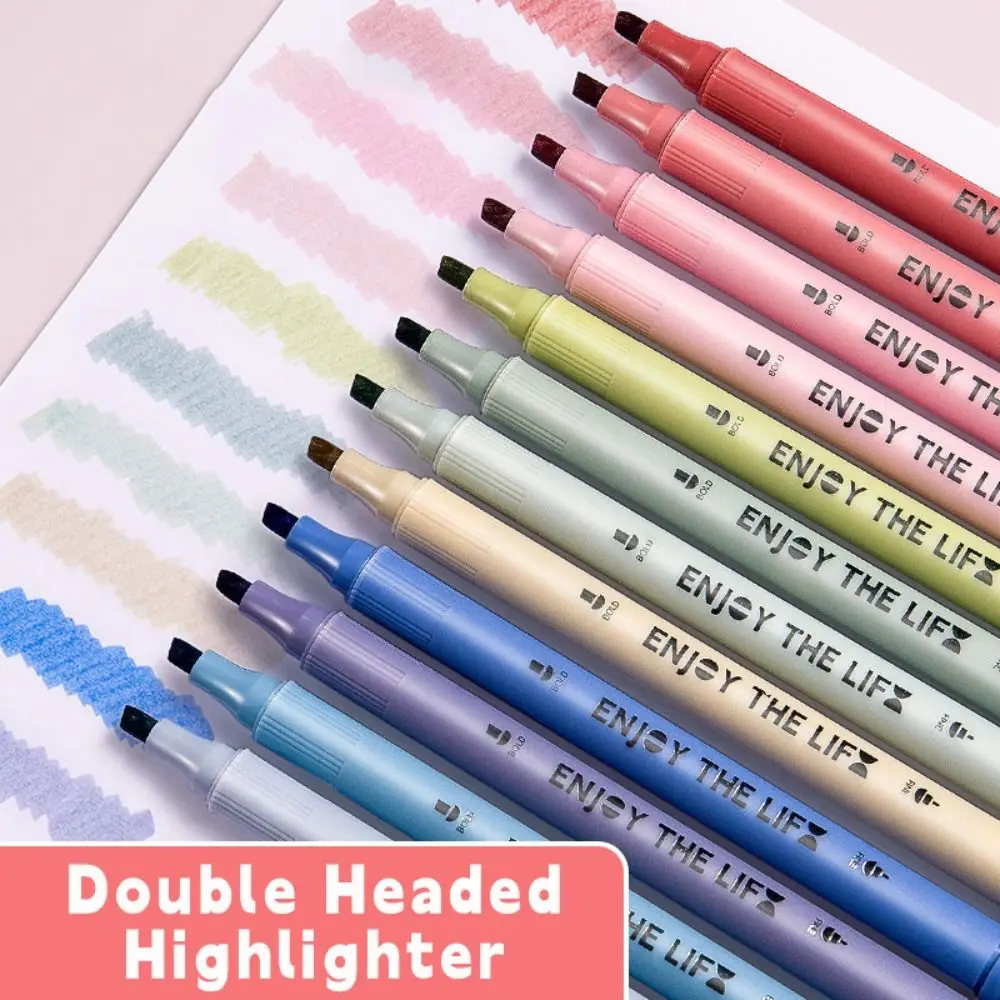 4Colors/Set Double Headed Highlighter Set Eye Protection Mark Key Points Color Marker Pen Stationery Graffiti Tools Planner Pen