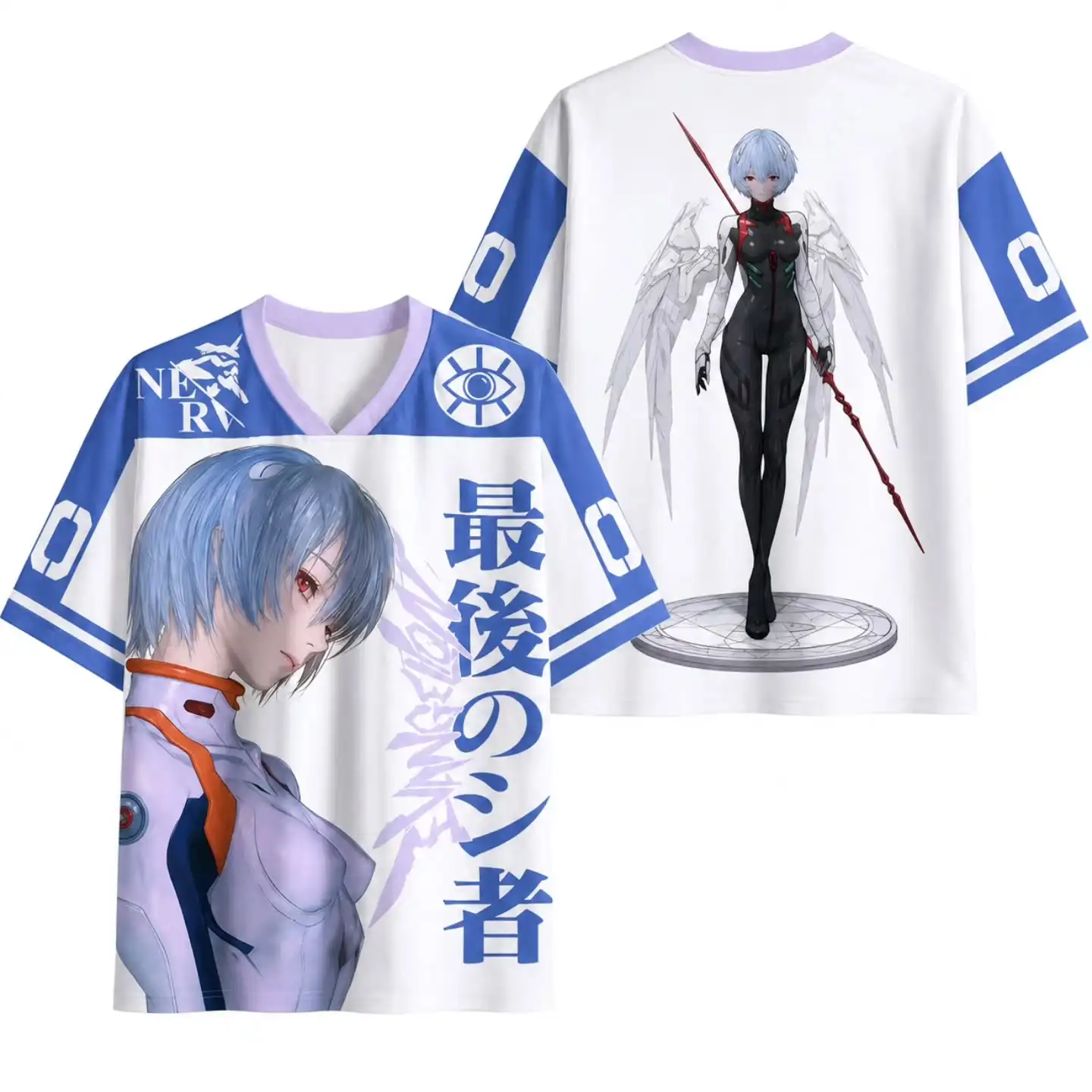 Latest Century Evangelion EVA Ayane Boli Printed Color Contrasting Street Large Loose Quick Drying Family Short Sleeves