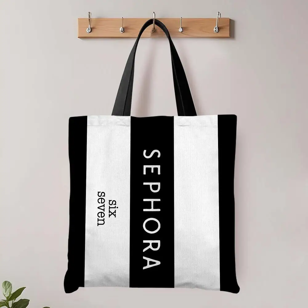 S-SEPHORA Aufbewahrungstaschen mit Mode-Logo, große, umweltfreundliche Canvas-Einkaufstasche, Schultertasche, Handtasche für den täglichen Gebrauch – Detail 5