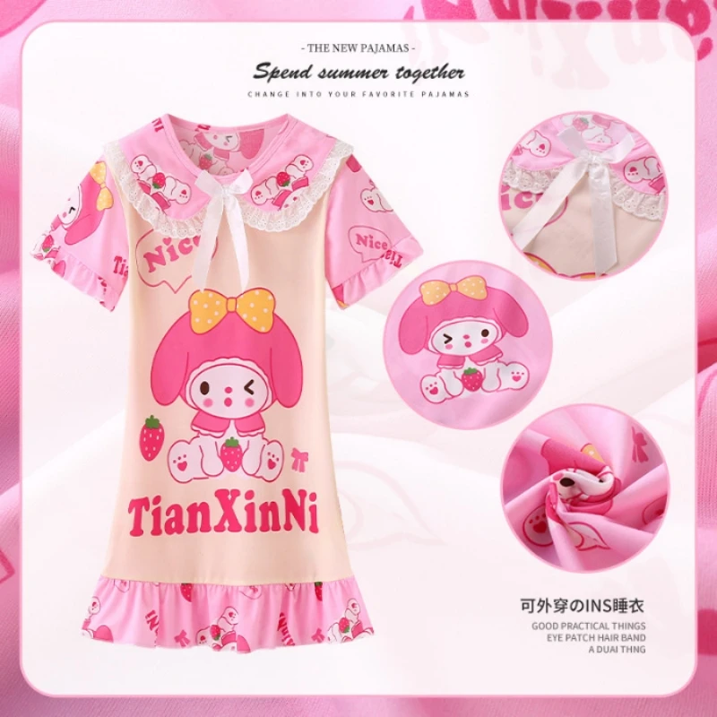 Summer Girls Nightgown Little Girl One Piece Skirt Sleepwear Pajama Robe Children's Clothing Mother Kids