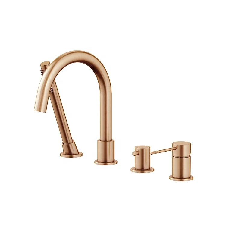 Rose Gold Luxury Bathtub Faucet Deck Mount Bath Tub Mixer Tap Hand Shower Concealed Ceramic Hot Cold Water Brass Bathroom Tap