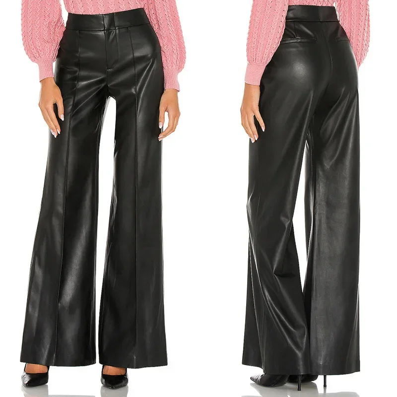 

New PU Leather Casual High Waist Pants Slim Pants Temperament Commuter Women Wide-leg Pants Women