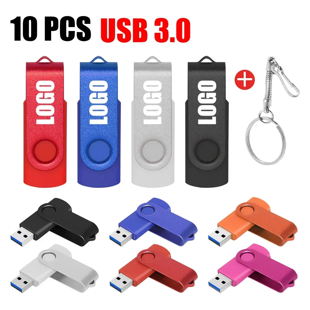 10 ชิ้น/ล็อตขายส่งราคาโลหะ USB 3.0 แฟลชไดรฟ์ 8GB 16GB usb pendrive 32GB 64GB128GB usb memory stick ฟรีโลโก้ที่กําหนดเองของขวัญ