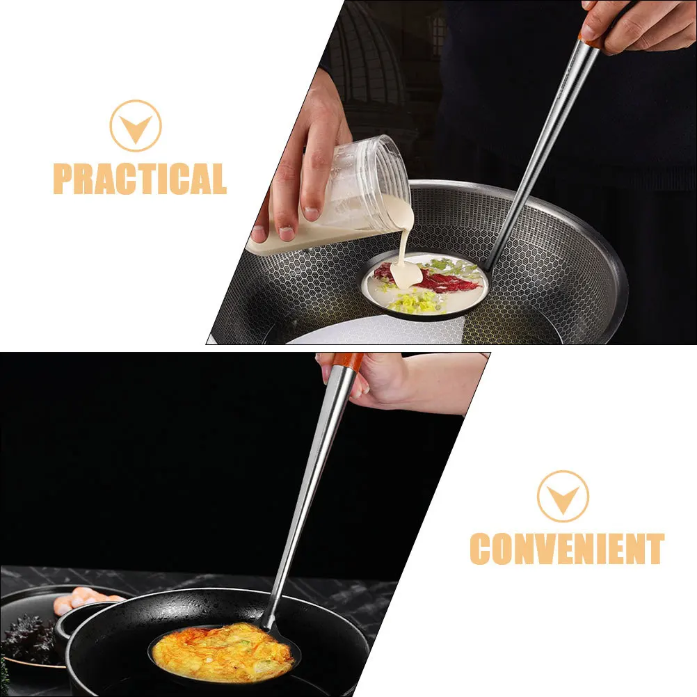

Oil Cake Spoon Stainless Steel Nonstick Pancake Frying Scoop Large Wooden Handle Kitchen Cooking Tool Heat Resistant Comfortable