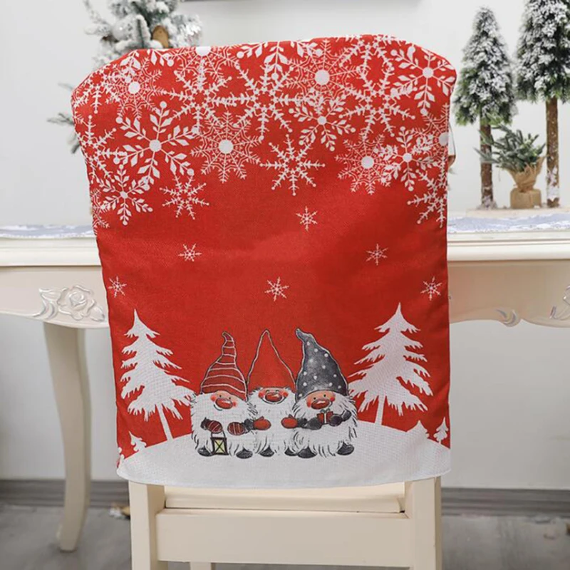 Christmas Chair Covers, Santa Claus Snowflakes and Christmas Tree Printed Christmas Dining Chair Slipcovers for Xmas Party
