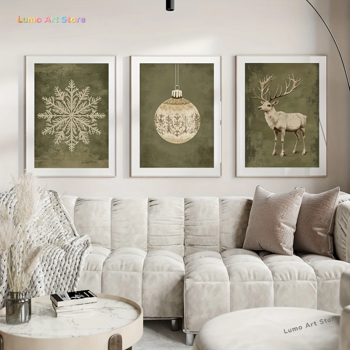 3pcs Set, Snowflake and Reindeer Retro Wall Art, Classic Modern Style, Frameless Canvas Poster, Ideal Gift for Living Room, O