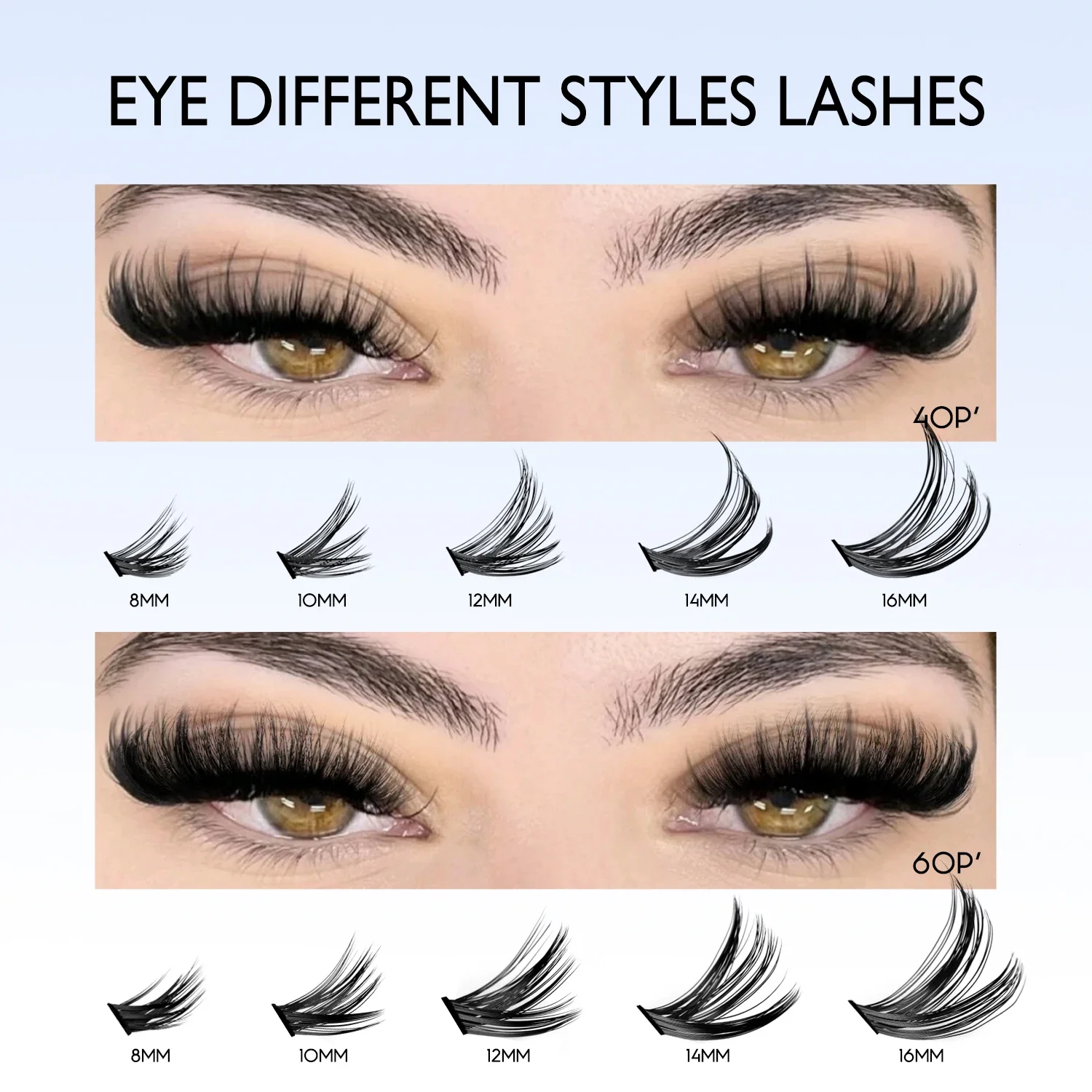 GROINNEYA مجموعة الرموش العنقودية مع لاش السندات وختم رموش القط طقم تمديد الرموش الفردية علبة مختلطة لتقوم بها بنفسك جلدة ماكياج