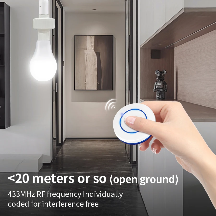 Smart Light Switch RF 433Mhz Led Bulb Holder E27 E26 Lamp Base Socket with Remote Control AC85-265V Wireless Switch for E27 Bulb