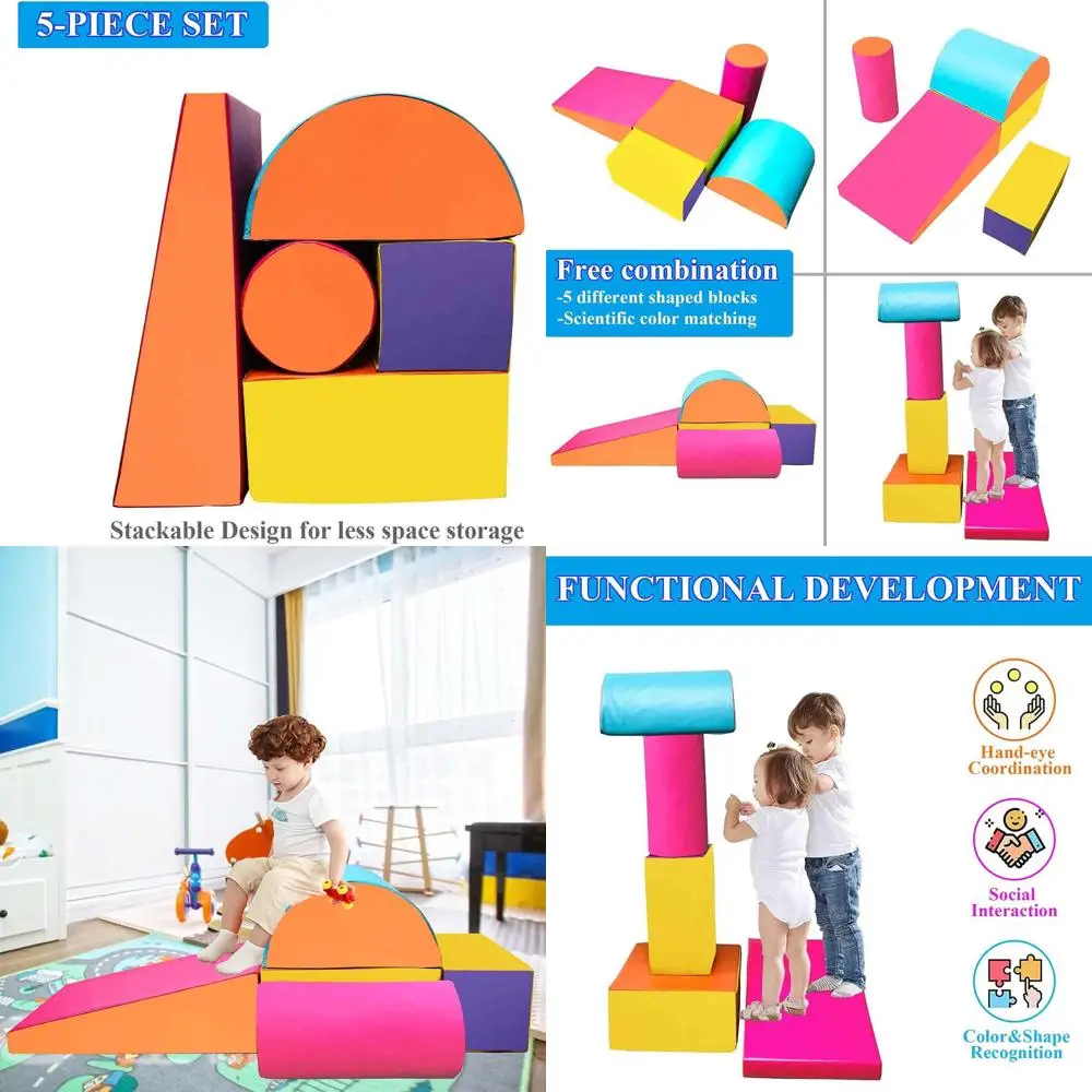 Conjunto de blocos de espuma de 5 peças: centro de jogos de escalada e engatinhando interno macio e leve para crianças, bebês e pré-escolares