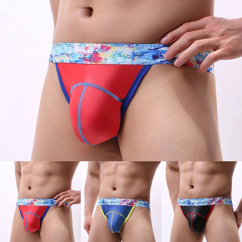 منخفضة الخصر الرجال g-سلسلة الانتفاخ الحقيبة السراويل نمط التعادل صبغ نمط منتظم طول مريحة مثير الملابس الداخلية للرجال