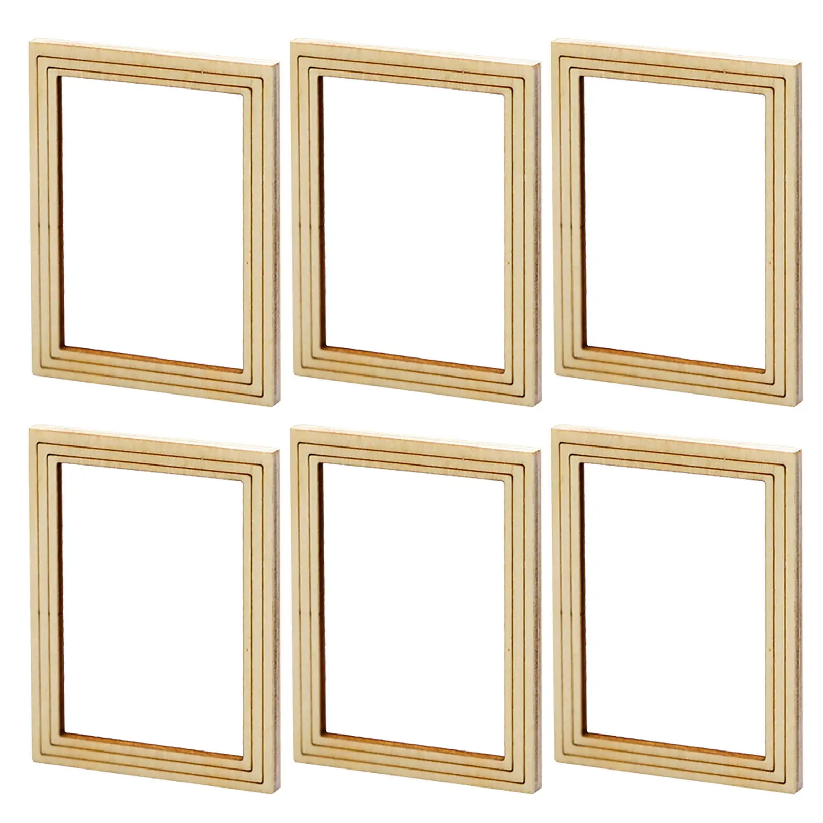 

6Pcs Miniature Photo Frame Wooden Tiny House Furniture DIY Painting Accessories Unfinished Wood Frames for Craft Decoration