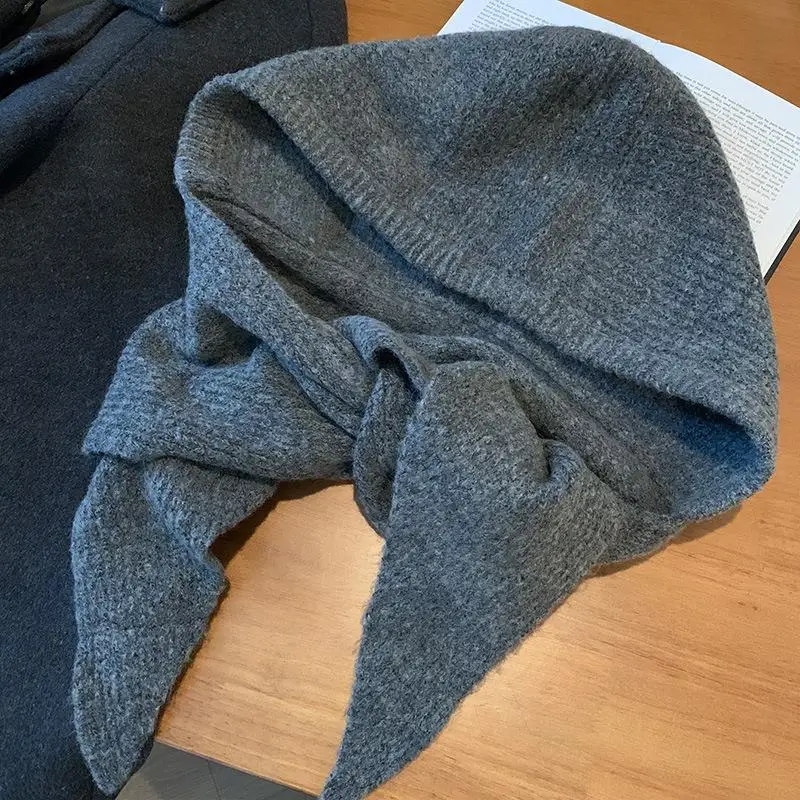 Korean Balaclava Bonnet Beanies Autumn Winter Warm Hat Scarf One-piece Thickened Knitted Hat One-piece knitted hooded scarf