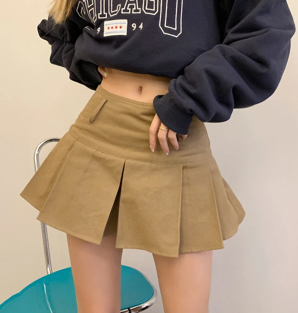 

2024 autumn outfit new millennium spicy girl pleated skirt, women's base A-line skirt, khaki short skirt