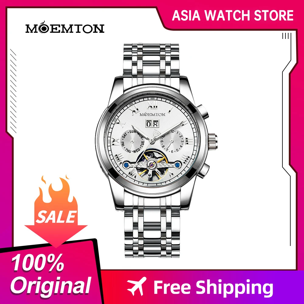 MOEMTON Men\'s mechanical watch waterproof steel band Multi-function watch M112.BSSA02