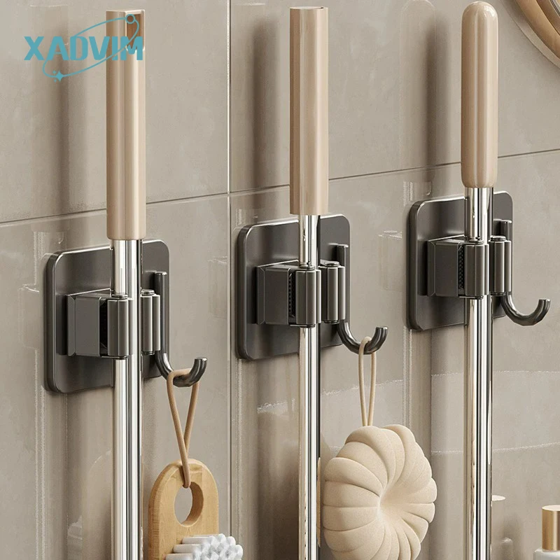 

1-4PCS Stainless Steel Bathroom Punch-free Hook Wall-mounted Mop Storage Clip Rack Household Storage Rack Waterproof Broom Rack