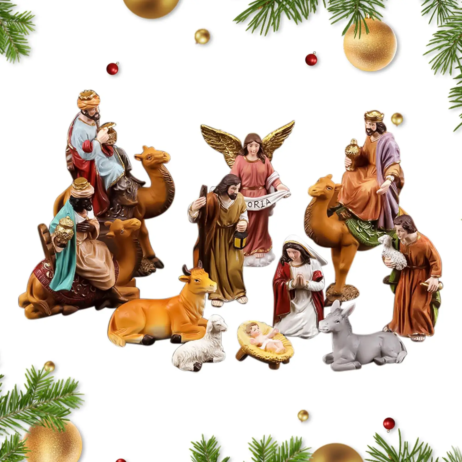 Nativity Figurines Nativity Statue Decor For Desk Birth Of Jesus Sculpture Ornament Resin For Christmas Collectors Fireplace