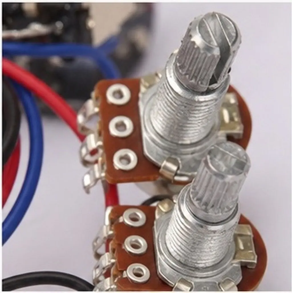 Prewired 2T 2V 3-Way Jack Wiring Harness for Guitar Replacement Style with 2 Humbuckers Long Shaft Pots Easy Solder Install
