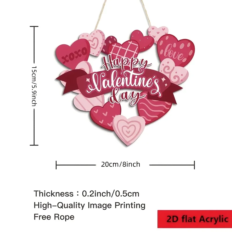 Happy Valentine's Day Wooden Hanging Sign, Heart Shape Wood Plaque, Romantic Front Door Wreath Sign for Valentine Home Wall