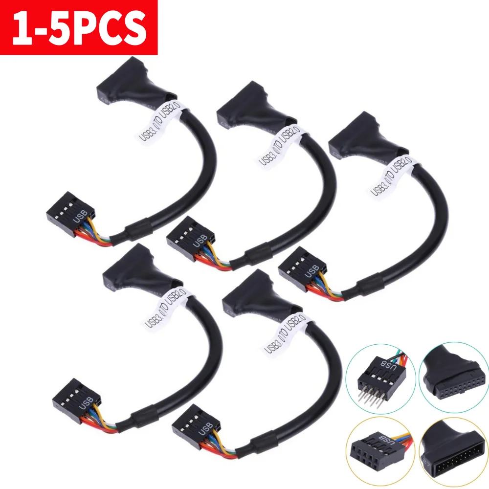 1-5pcs Converter Adapter USB 3.0 20 Pin Male to USB 2.0 9 Pin Motherboard Female Cable USB3.0 Female To 9 Pin USB2.0 Male Cable