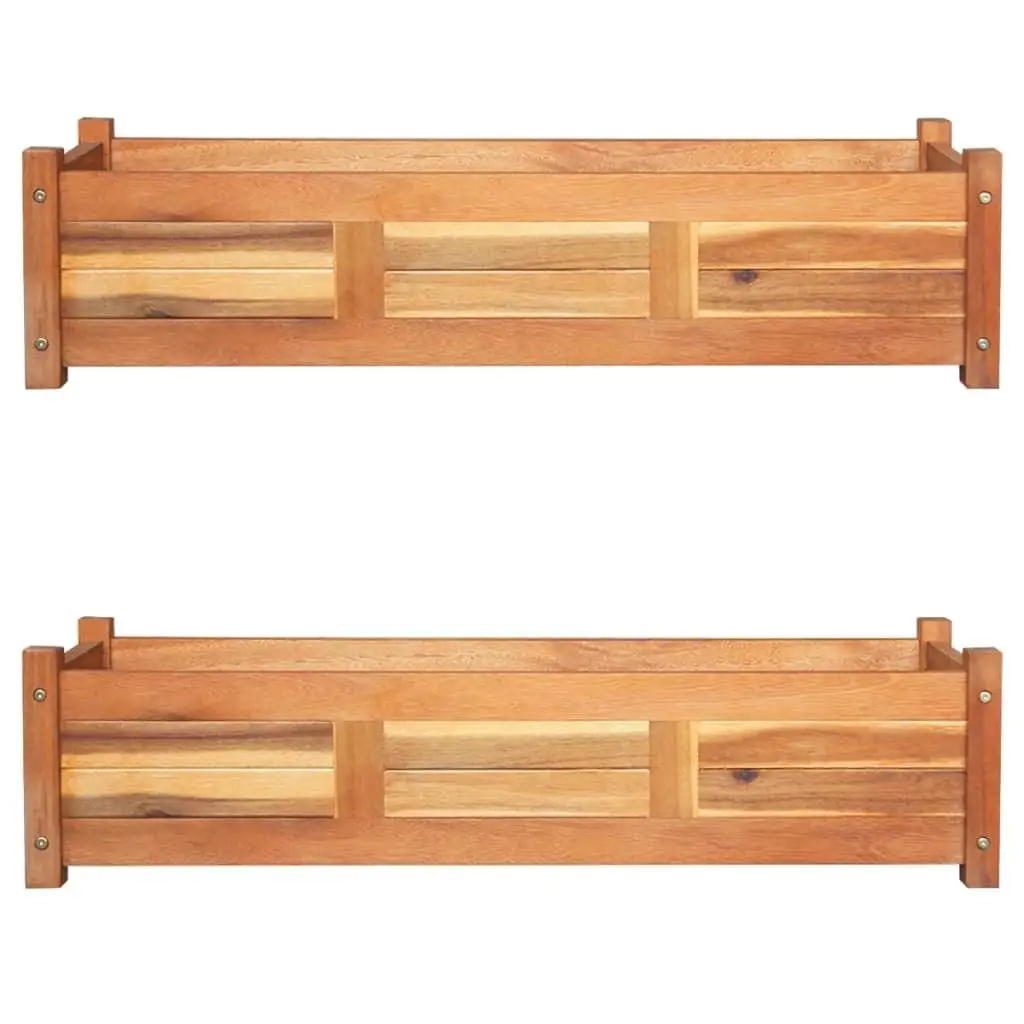 2 Pcs Acacia Wood Garden Raised Beds - 100x30x25 cm Planters for Eco-Friendly Outdoor Gardening