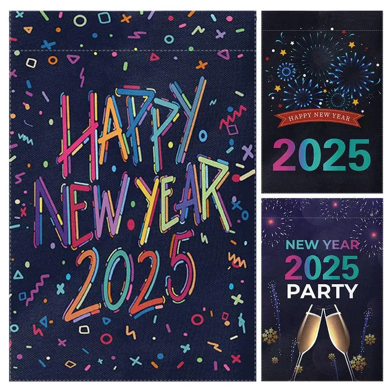 Happy New Year Garden Flag Double Sided 2025 New Year Flag 2025 Happy New Year Flag Garden Flag Decorations for Outside