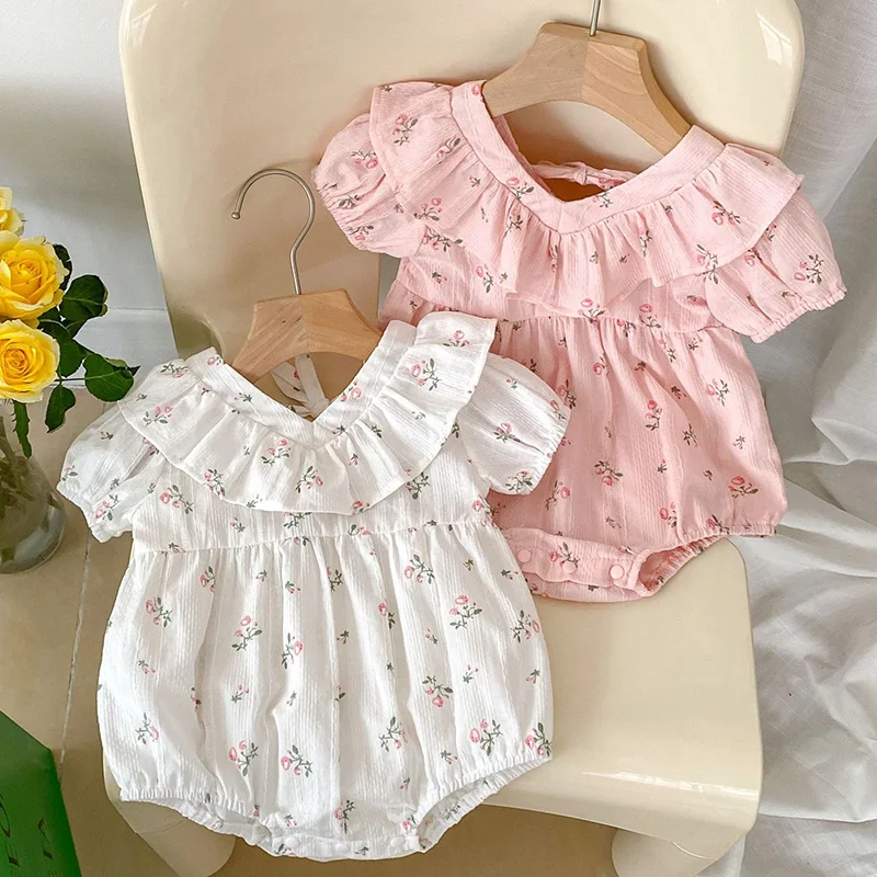 

Toddler Baby Girls Jumpsuit Short Sleeved Cotton Floral Printing Newborn Baby Girl Romper Children Clothing For Summer