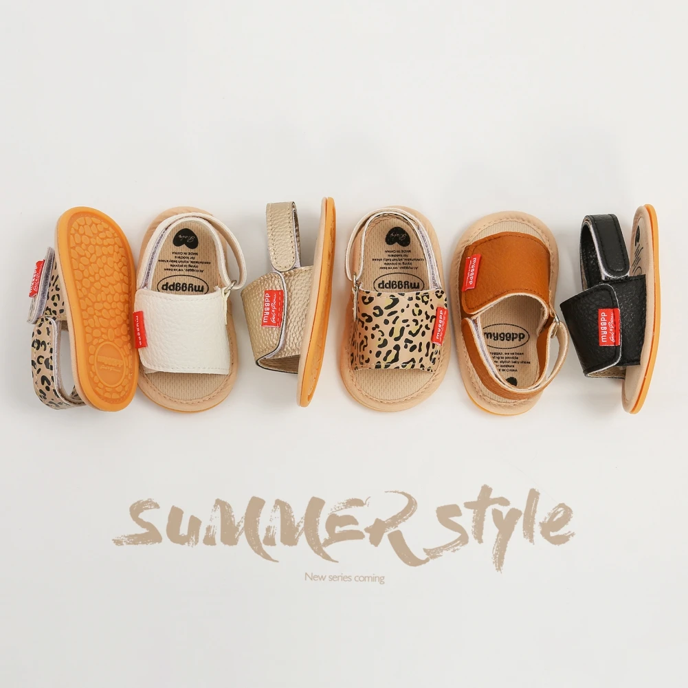 Summer Anti-Slip Newborn Baby First Walker PU Leather Casual Leopard Shoes 0-18 Months Infant Boys Girls Sandals