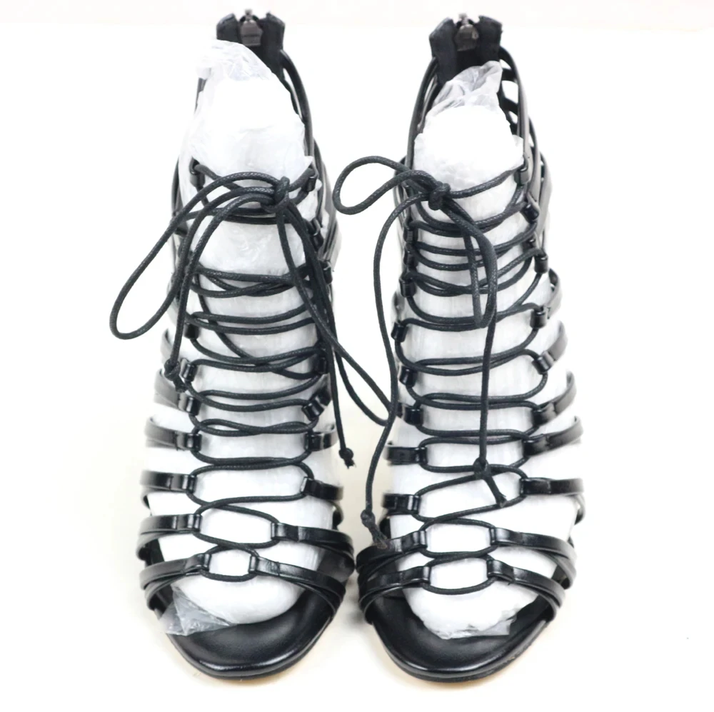 Summer Women\'s Sandals Open Toe High Heel Shoes Strappy Black Lace Up Ladies Female Casual Footwear Zipper Customized shoes