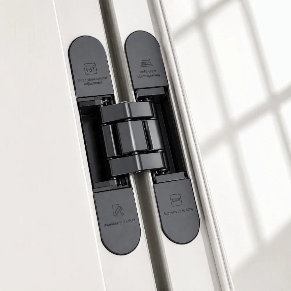 2pcs 180 Degree Adjustable Invisible Door Hinges 40kg Load-Bearing 150x25mm Hidden Door Hinges Zinc Alloy Matte Black Finish