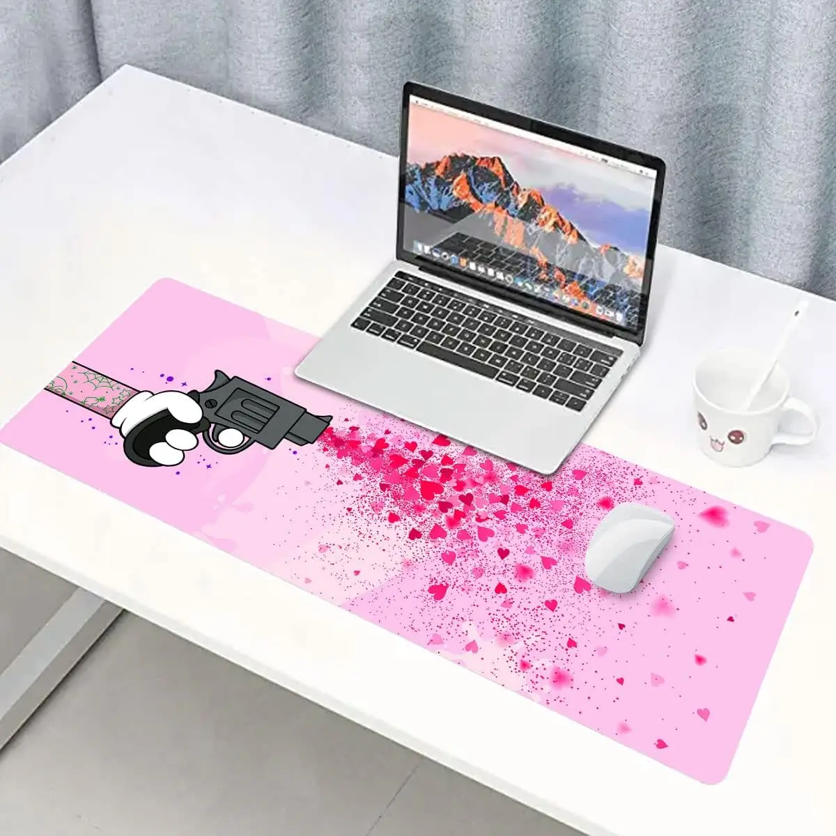 Game Mouse Pad 31.5x11.8 Inch Cartoon Dream Romantic Love Pistol Pattern Mouse Pad with Stitched Edge Non Slip for Office Work