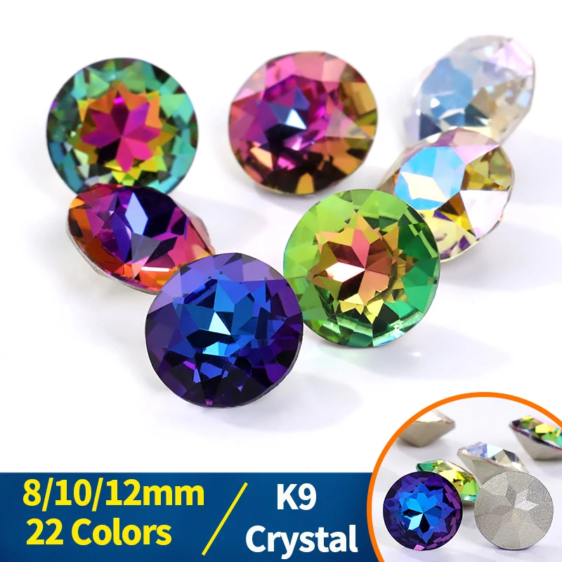 8mm/10mm/12mm 10/20Pcs Gemstone Flower Rhinestone Round Crystal Premium Diamond Pointback Strass Jewerlry Stone Loose Crystal