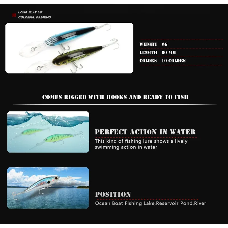 Przynęty wędkarskie Przynęty wędkarskie Nurkowanie ABS Scuba Bass Przynęta drogowa 6g/90mm Długi Język Minnow Przynęta drogowa do wędkarstwa słodkowodnego i morskiego