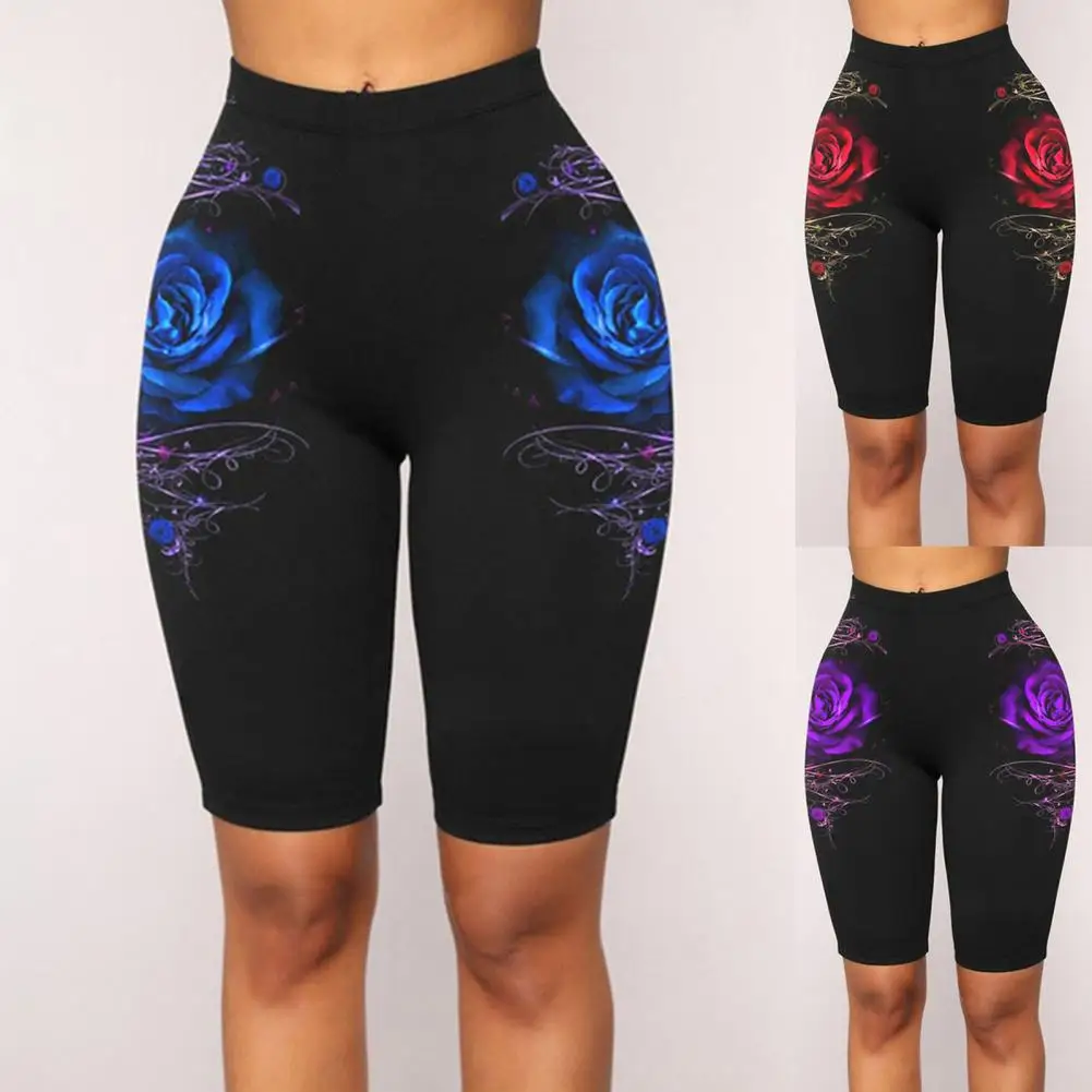 Popular Women Shorts Casual Fitness Leggings Floral Butt Lift Slim-fitting Shorts  Knee-Length