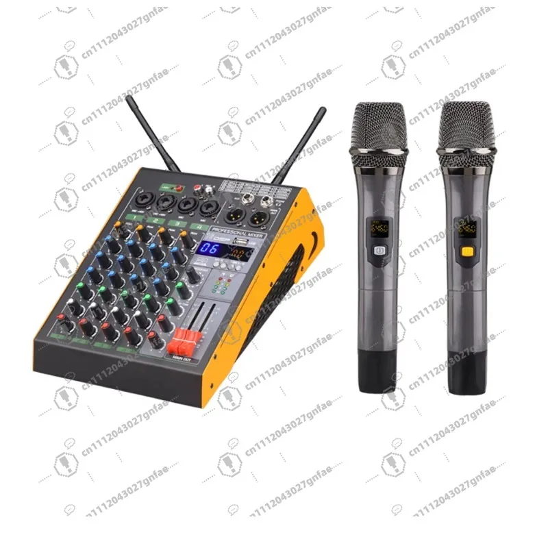 Professional Digital Audio 4-Channel 48V Phantom Power Mixer, Lightweight Design, 200W, AC 100-240V, XLR 2 UHF Microphone
