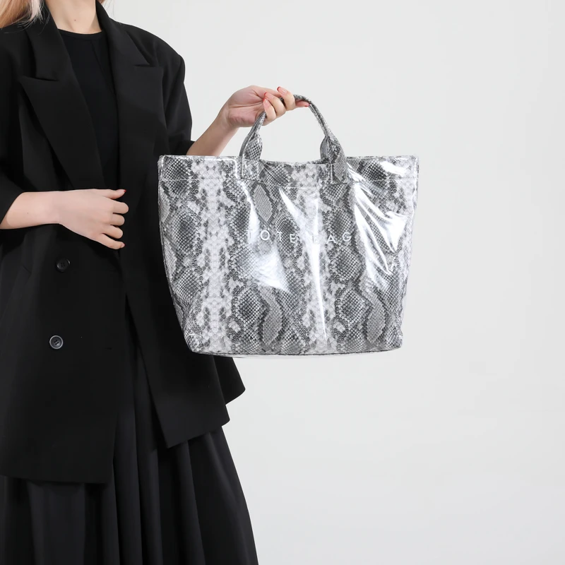 

Женская сумка из искусственной кожи, модная ручная сумка, большая вместительная сумка для покупок, дорожная сумка со змеиным узором, водонепроницаемая шикарная сумка-хобо