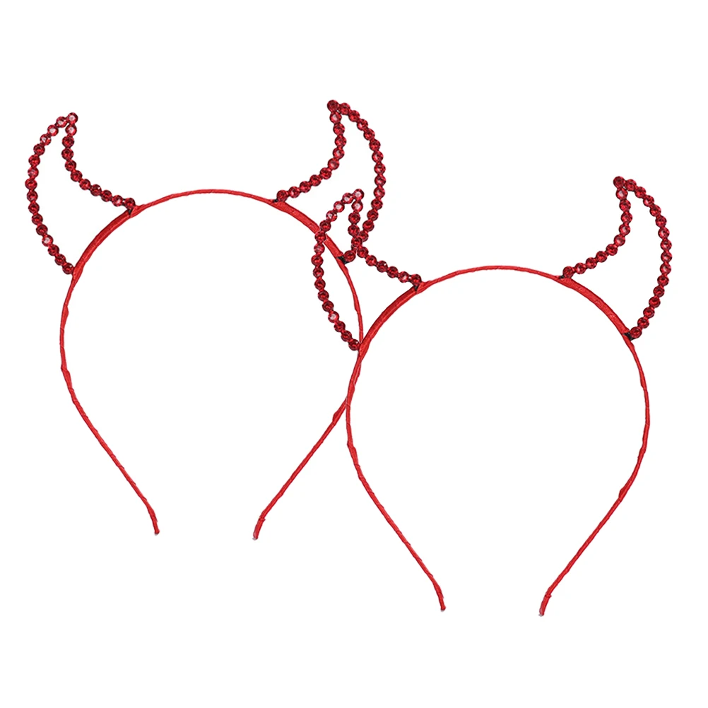 

2PCS Rhinestone Horn Headband Halloween Headdress Hair Accessories Stage Performance Party Supplies Kids Gift cosplay
