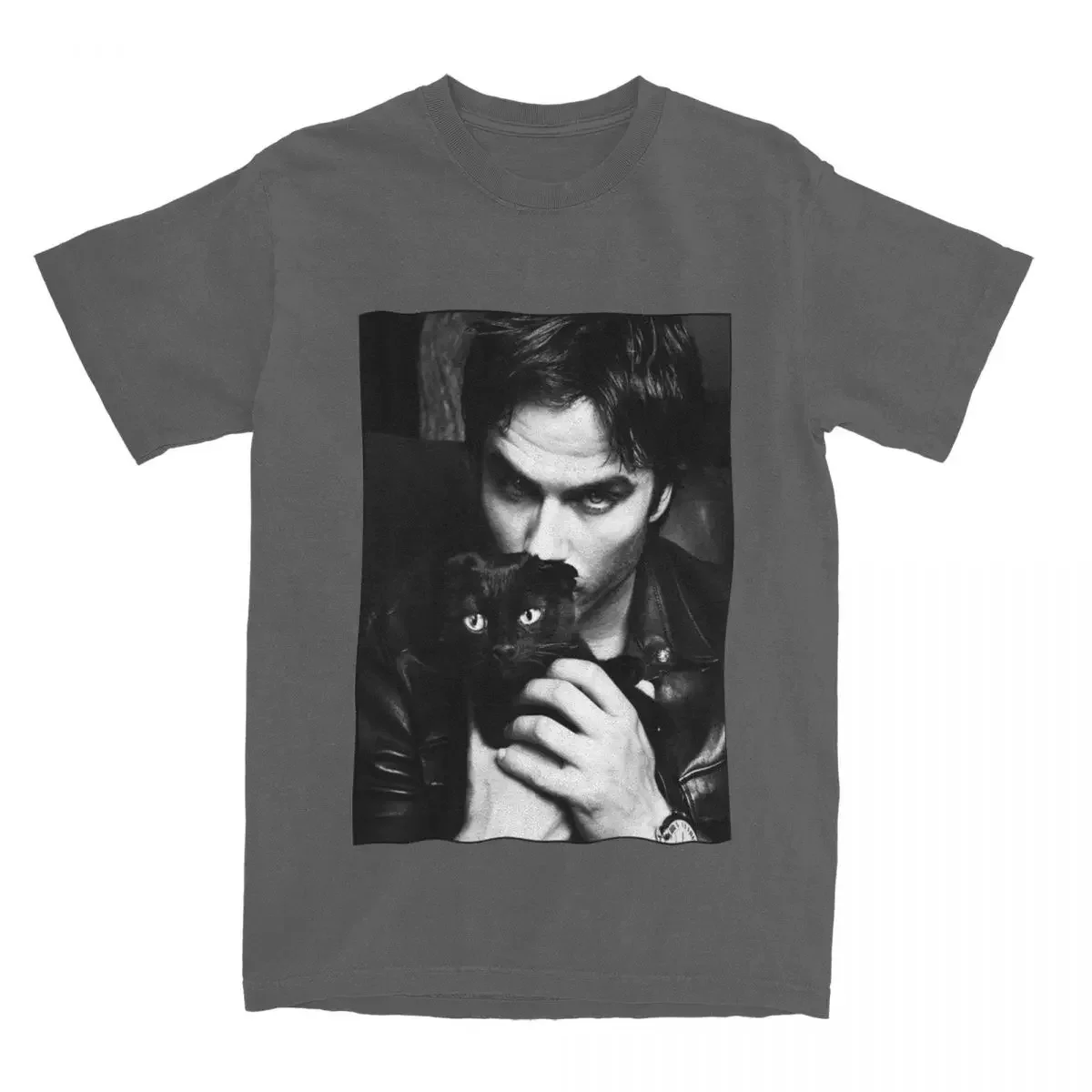 Short Sleeve Round Collar T-Shirts Pure Cotton Clothes Ian Somerhalder Men T Shirts Damon Salvatore Vampire Unique Tee Shirt