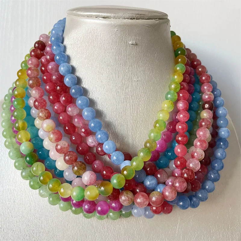 10Style 8MM Rubellite Peridot Tourmaline Amazonite Necklace Jade Jasper Natural Stone Beads Jewelry Choker Healing Yoga Female