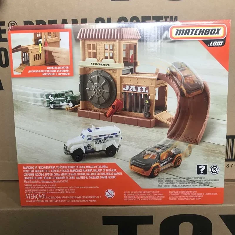 Original Mattel Matchbox Car Toy 1/64 Diecast MBX Rescue Bank Robbery Playset with 4 Vehicle Model Toys for Boys Birthday Gift