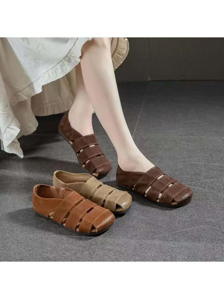 Careaymade - Damskie sandały z prawdziwej skóry, ażurowe buty typu pig cage, miękka podeszwa, wygodne, codzienne sandały rzymskie marki Careaymade. — zdjęcie 2