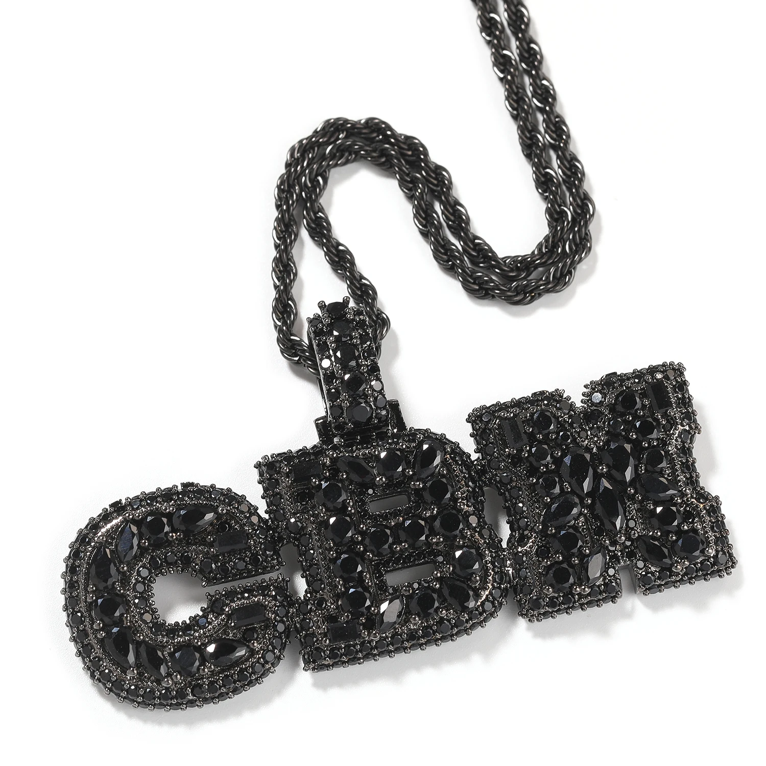 

Customized Colorful Chunky Bold Letters Pendant Mixed Baguettecz Cubic Zircon Name Charms Necklace Hip Hop Jewelry for Gift