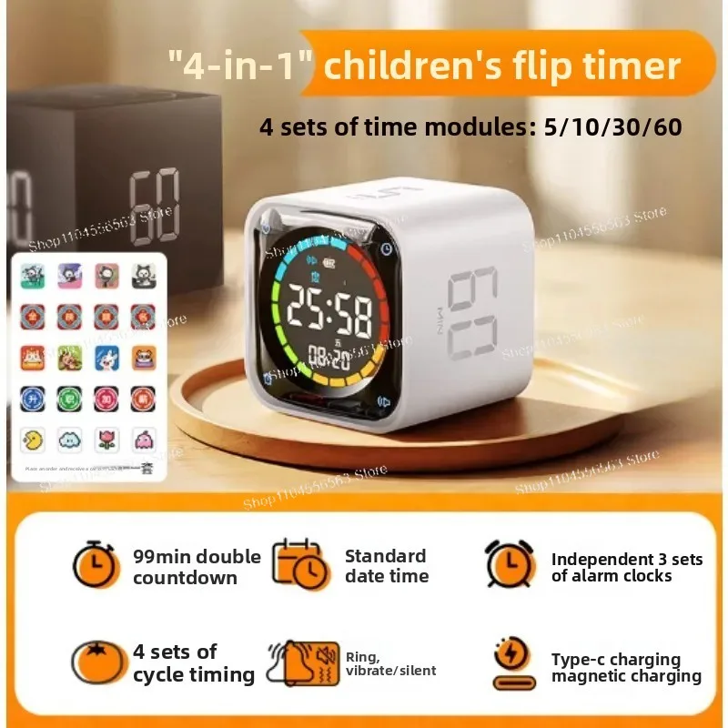 TK3 Flip Timer Small Square Student Self-Discipline Tool for Kids Study Time Management Desk Clock