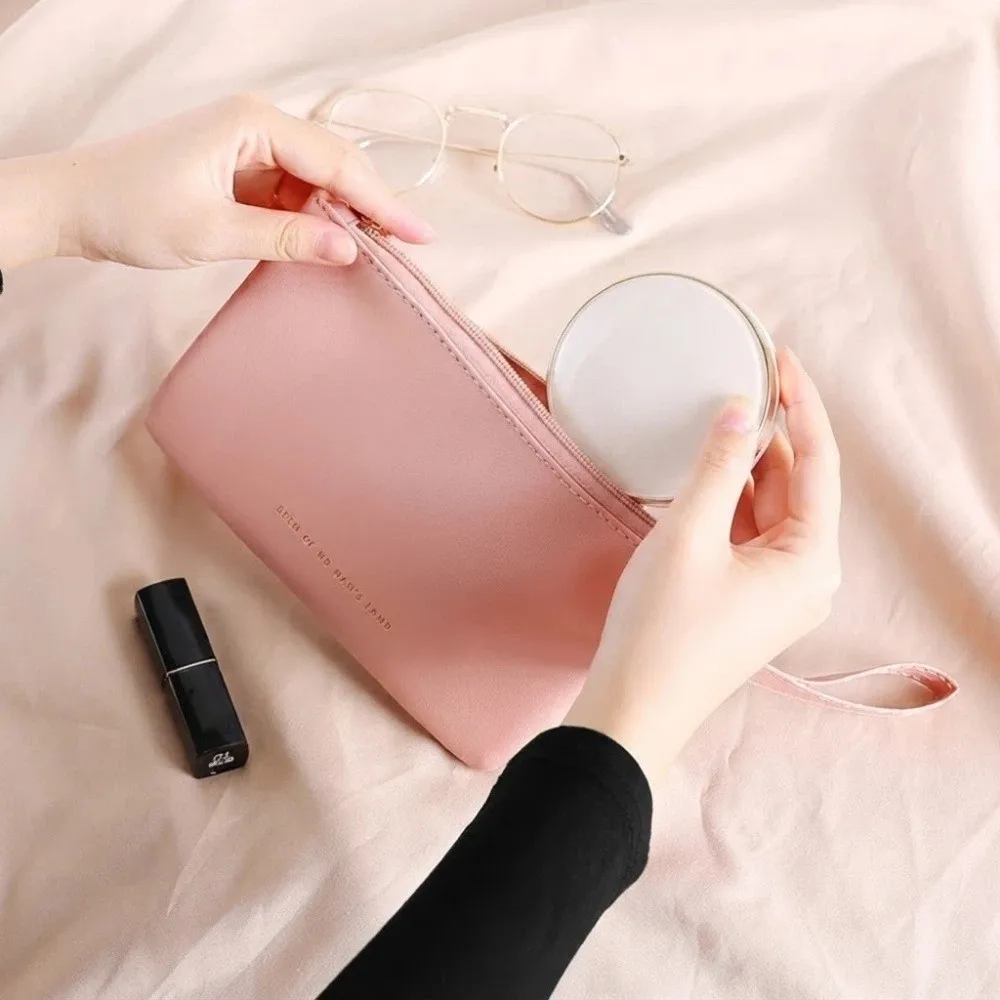 Portable Zipper Card Holder Wallet Ultra-thin Solid Color Storage Bag Multi-purpose PU Leather Makeup Bag Women