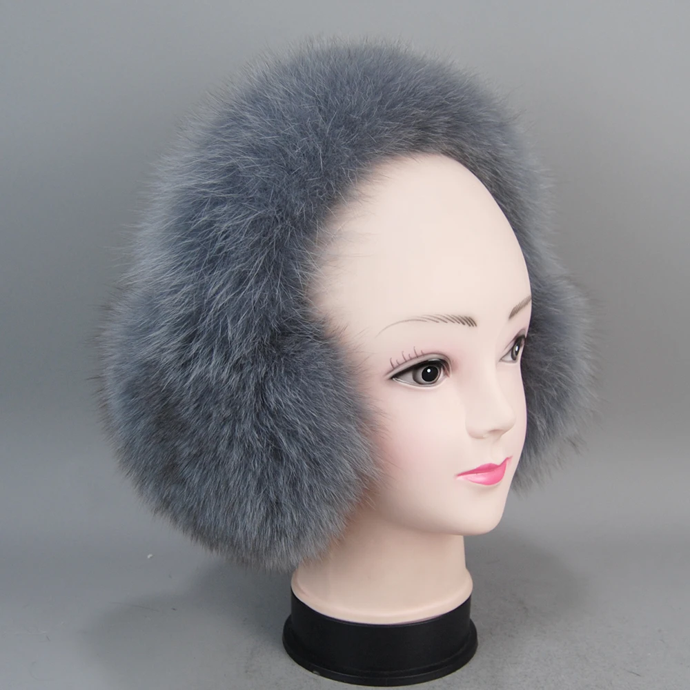 ผู้หญิง 100% ปุยหรูหราขนสุนัขจิ้งจอกธรรมชาติ Earmuffs Plush ฤดูหนาว WARM Big Pompoms Fox FUR หู Muffs หญิงขนสุนัขจิ้งจอกจริง Earmuff