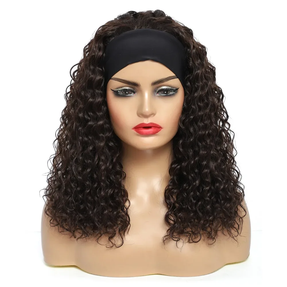 X-TRESS Water Wave Headband Wig Darker Brown Synthetic Curly Hair Wig 20 Inches Glueless Full Machine Made Wigs for Black Women