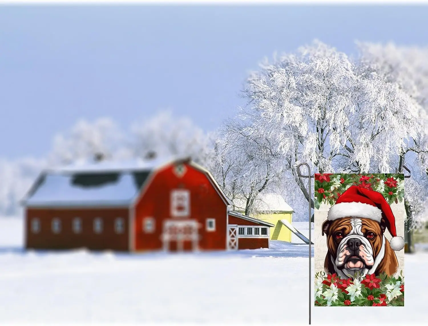 عيد الميلاد الكلب حديقة العلم الإنجليزية البلدغ مع سانتا قبعة ساحة العلم 12x18 بوصة مزدوجة الوجهين لعطلة عيد الميلاد الشتوية الخارجية D HZZ